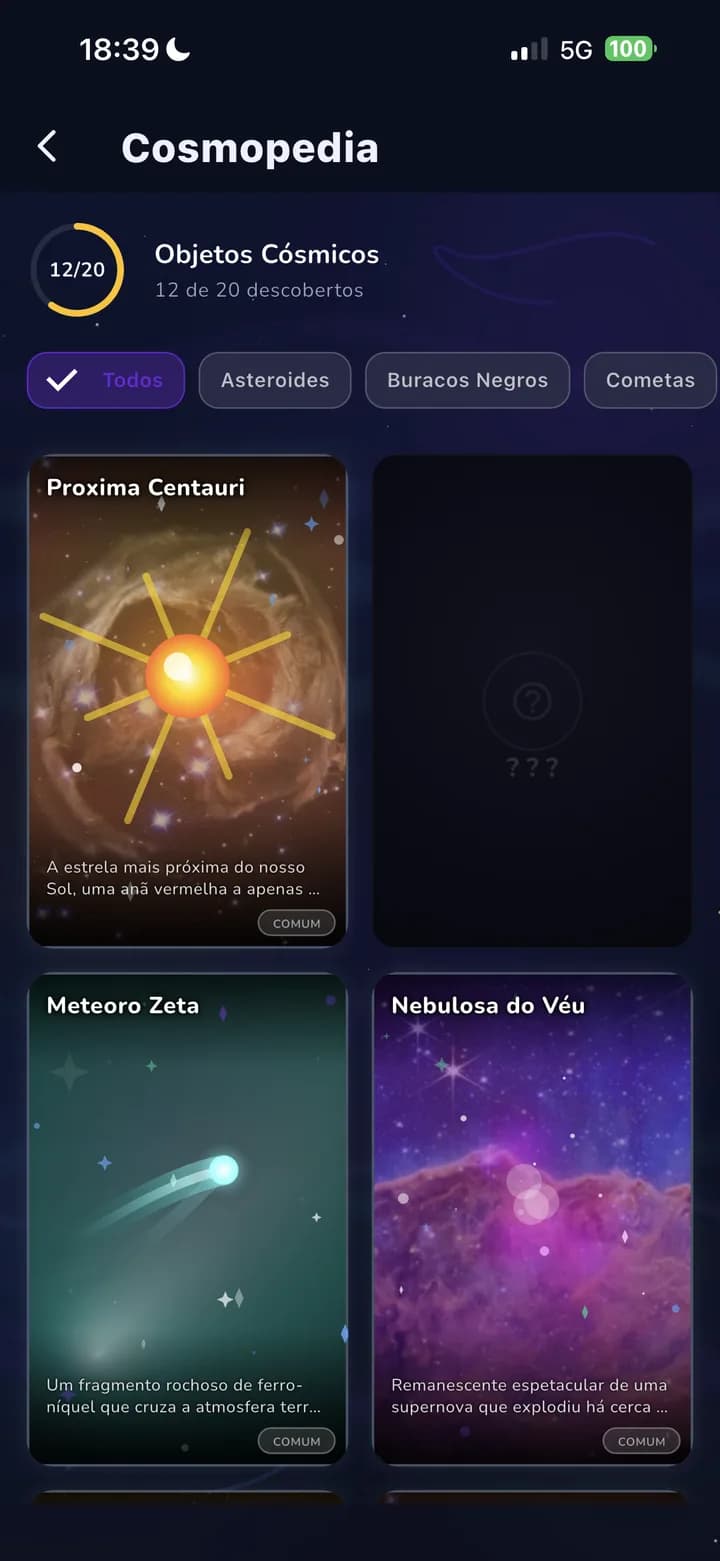 Cosmopedia do Kosmyn com objetos cósmicos colecionáveis